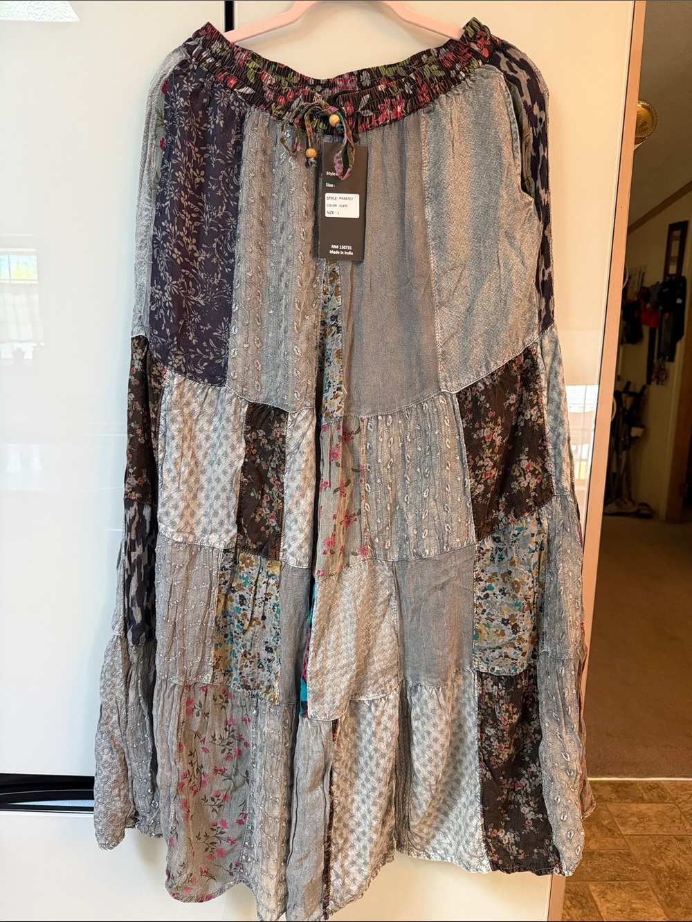 Young Threads Patchwork Boho wide leg pants in Gray and Floral